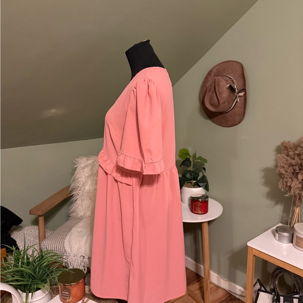 Women’s Pink Midi Dress with Ruffle Detail - Picture 3 of 4